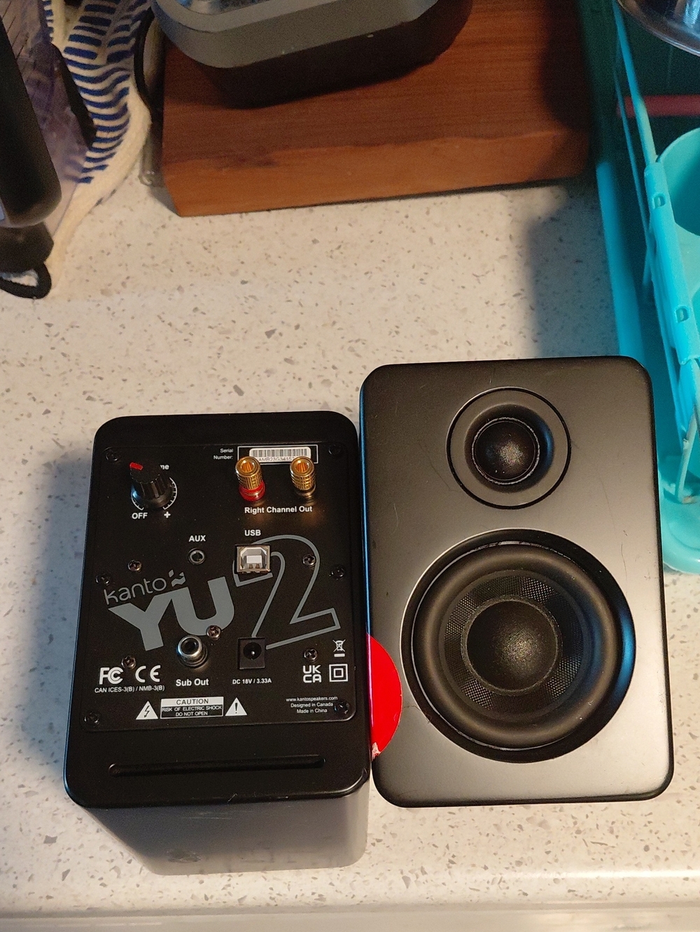 Black Mini Powered Desktop Speakers – Compact 2.0 Audio Pair Untested !
